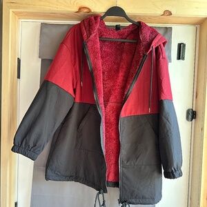 Burgundy & Black fuzzy lined jacket